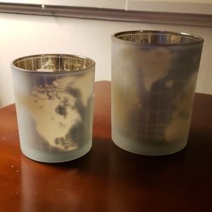 Candle Holders x2 with World Map